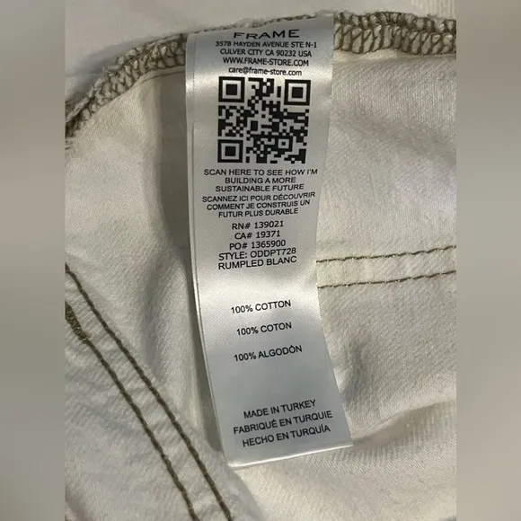 20- NWOT-Frame Denim Le Italien Straight Leg Jeans in Blanc White(Off White- 30
