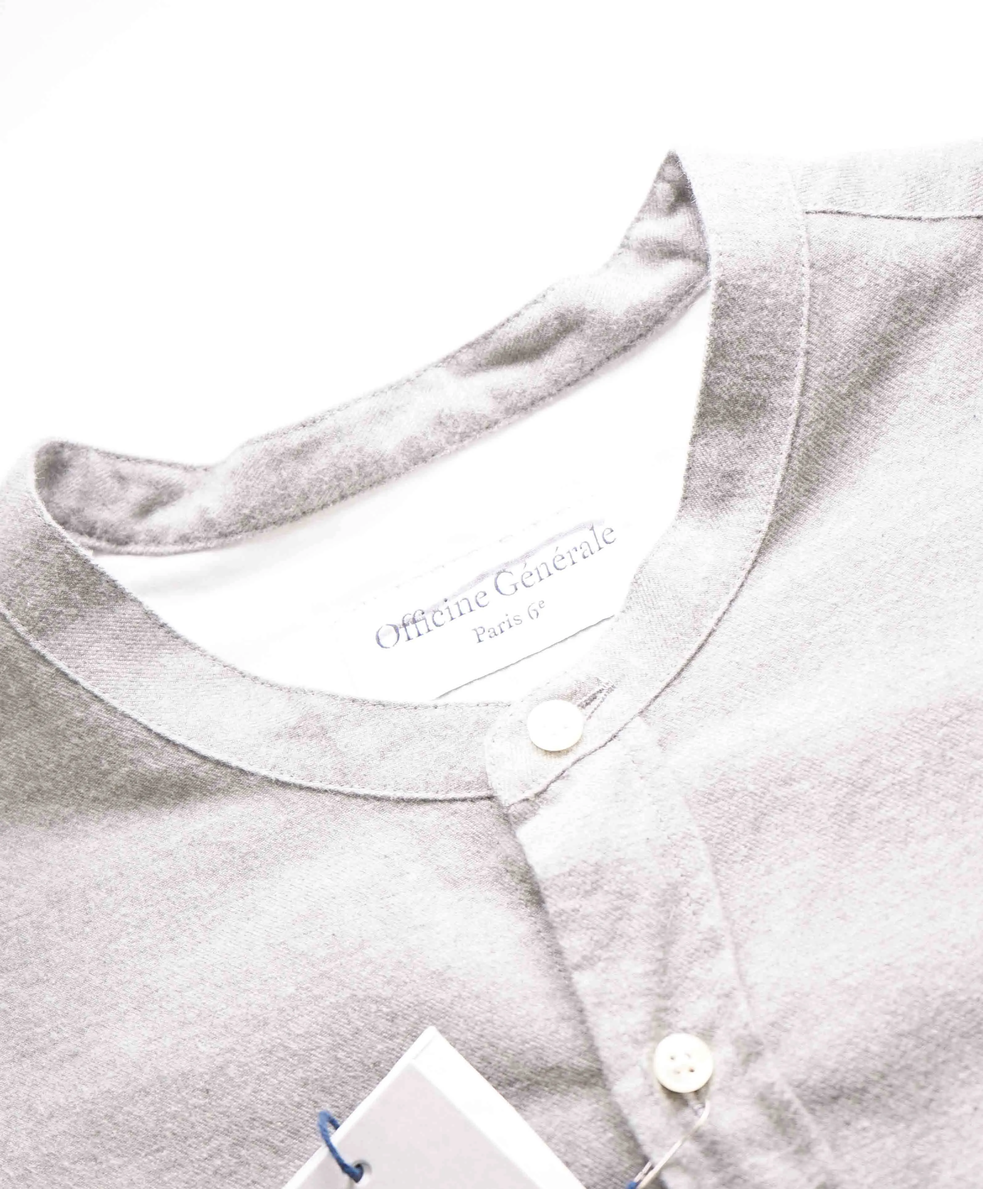$380 OFFICINE GENERALE - PARIS 6E *Cotton/Cashmere* Band Collar Shirt - L