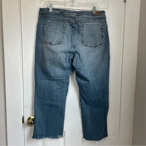7 For All Mankind high rise straight leg cutoff jeans blue denim size 18