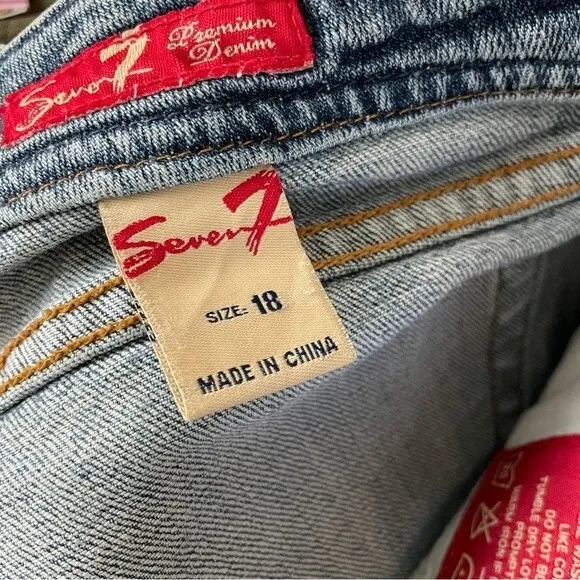 7 For All Mankind high rise straight leg cutoff jeans blue denim size 18