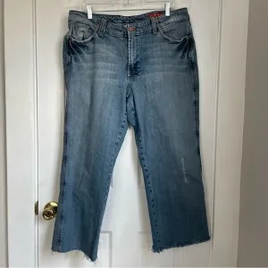 7 For All Mankind high rise straight leg cutoff jeans blue denim size 18