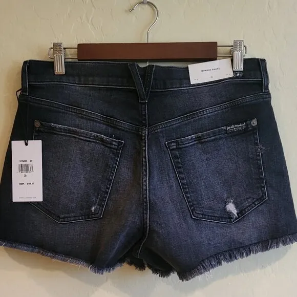 7 For All Mankind Monroe Cut Off Denim Shorts Eclipse Black Star 29 NWT
