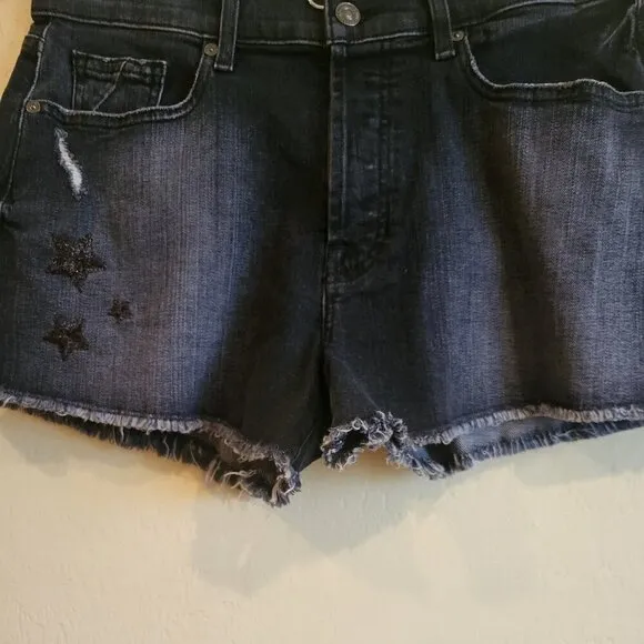 7 For All Mankind Monroe Cut Off Denim Shorts Eclipse Black Star 29 NWT