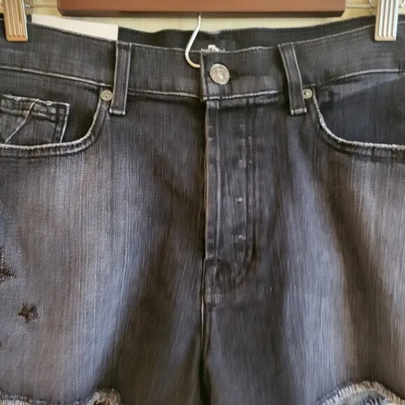 7 For All Mankind Monroe Cut Off Denim Shorts Eclipse Black Star 29 NWT