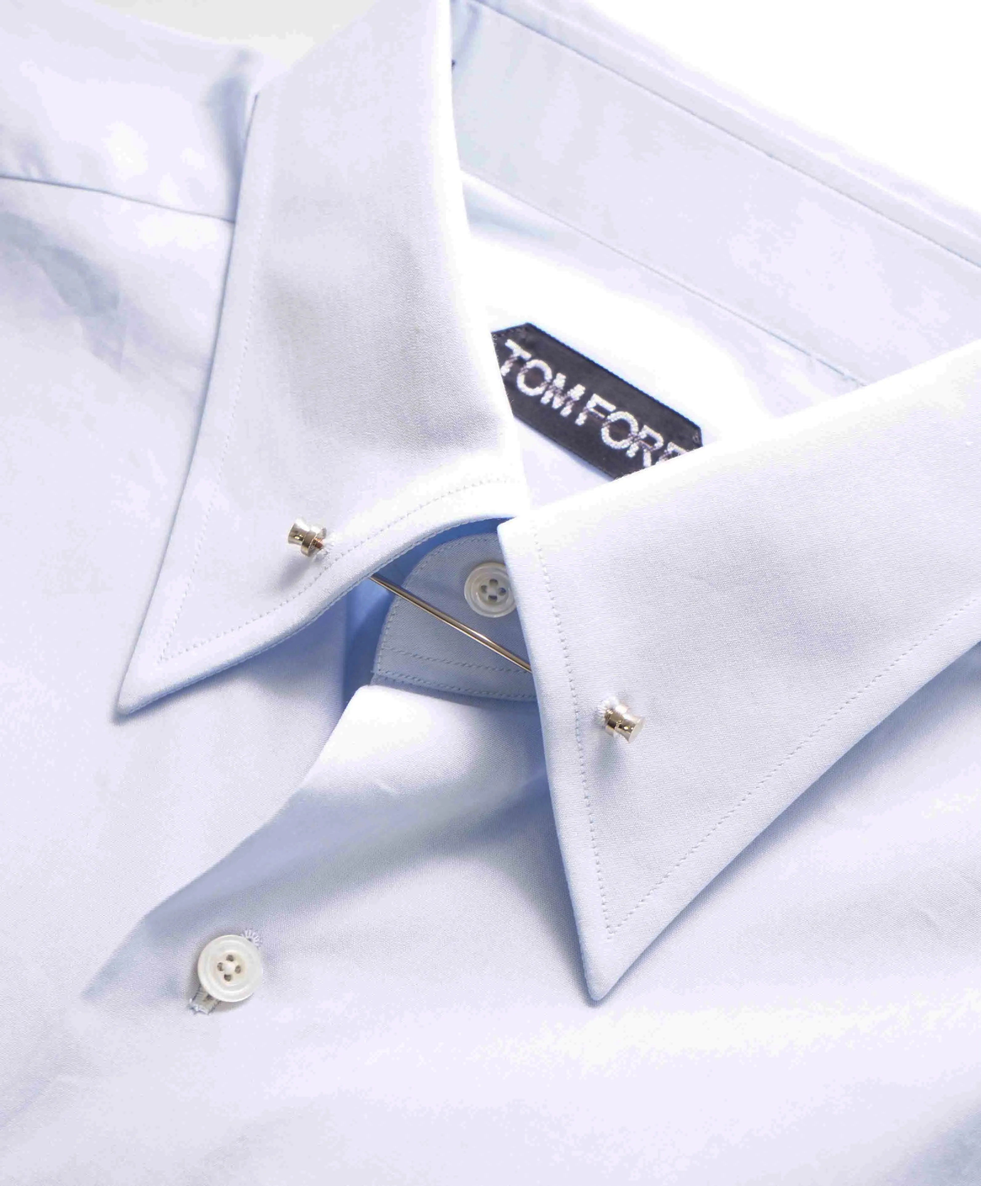 $780 TOM FORD - *COLLAR BAR* Blue French Cuff Button Down Shirt - 15.75