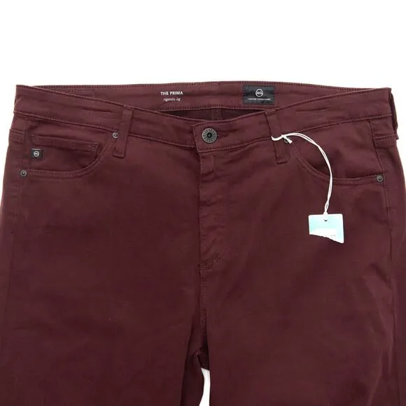 AG Adriano Goldschmied Maroon The Prima Cigarette Leg Jeans Size 32