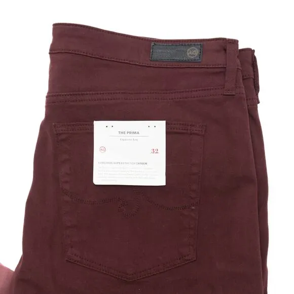 AG Adriano Goldschmied Maroon The Prima Cigarette Leg Jeans Size 32