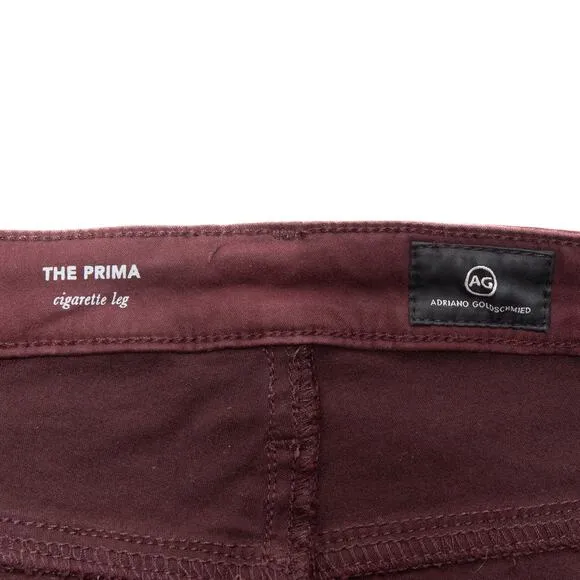 AG Adriano Goldschmied Maroon The Prima Cigarette Leg Jeans Size 32