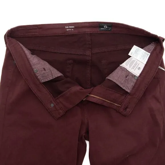 AG Adriano Goldschmied Maroon The Prima Cigarette Leg Jeans Size 32