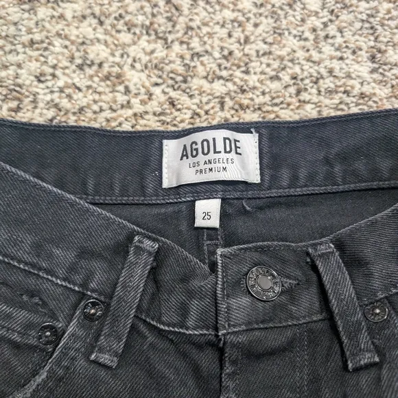AGOLDE Black Denim Jaden High Rise Cut Off Shorts
