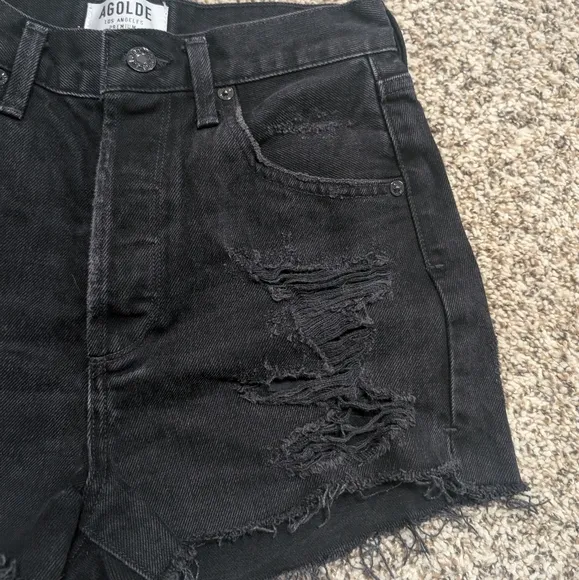 AGOLDE Black Denim Jaden High Rise Cut Off Shorts