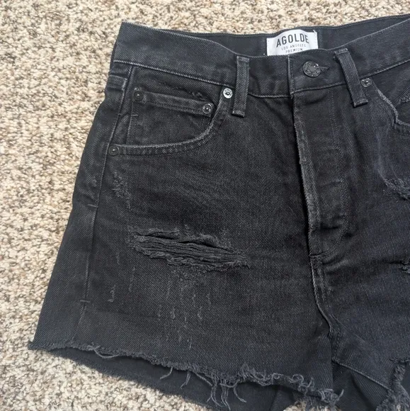 AGOLDE Black Denim Jaden High Rise Cut Off Shorts