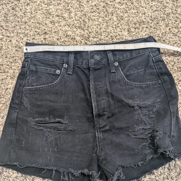 AGOLDE Black Denim Jaden High Rise Cut Off Shorts