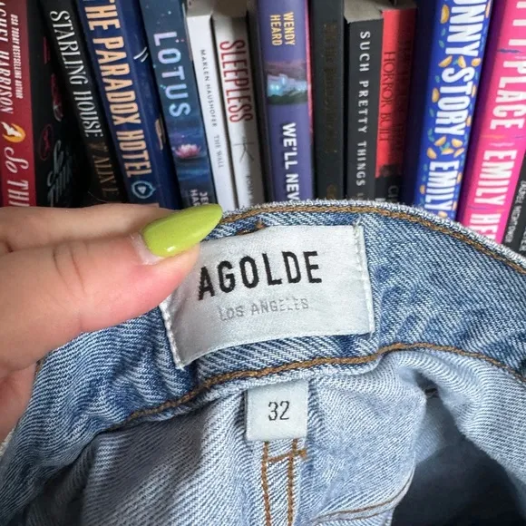 Agolde light wash distressed cut off 90s organic cotton retro denim jean shorts
