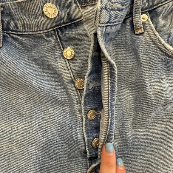 AGOLDE Revolve Distressed Dee High Rise Blue Light Wash Denim Shorts Size 29