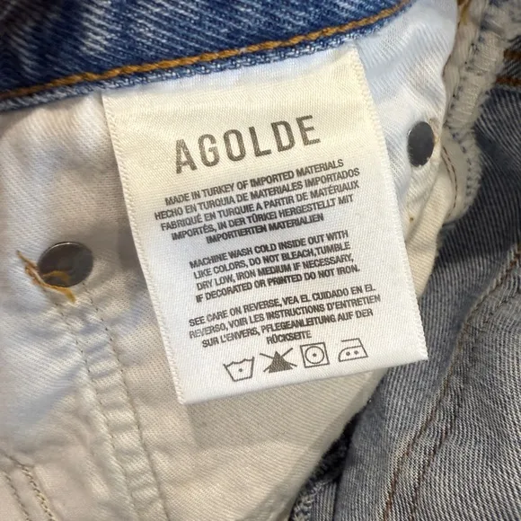 AGOLDE Revolve Distressed Dee High Rise Blue Light Wash Denim Shorts Size 29