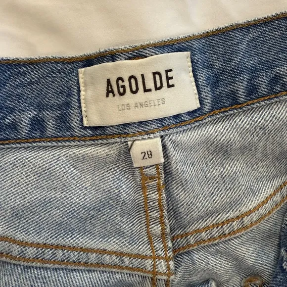 AGOLDE Revolve Distressed Dee High Rise Blue Light Wash Denim Shorts Size 29