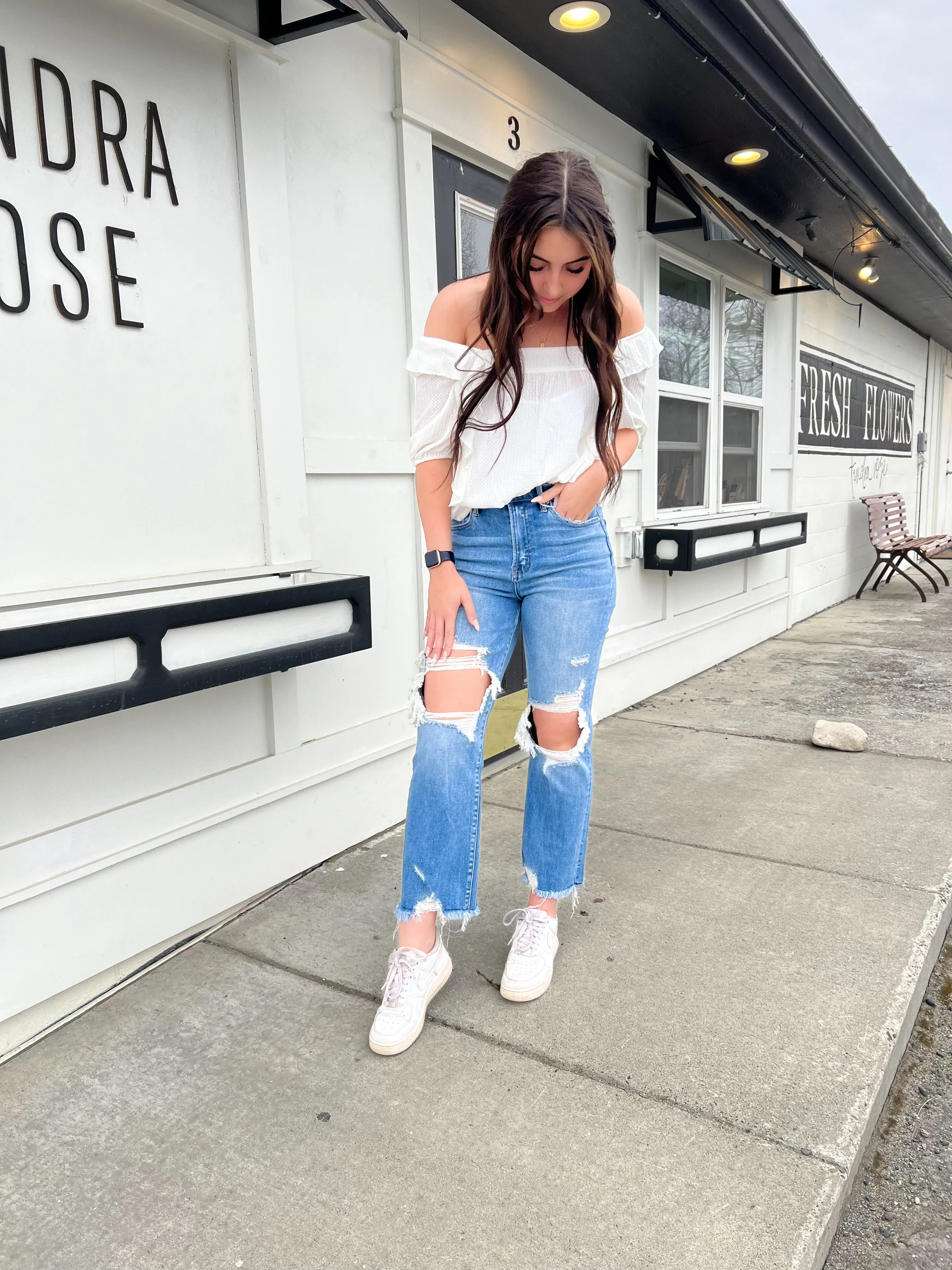 Ally High Rise Destroyed Straight Denim