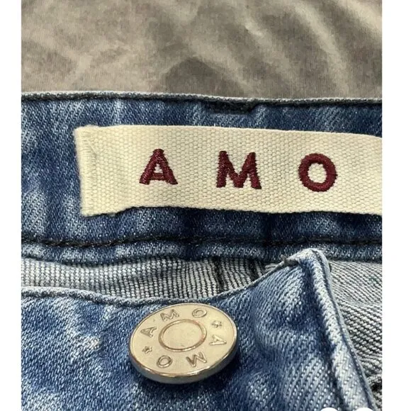 AMO Kate Straight Leg Mid-Rise Denim Jeans in Blue Gem Wash