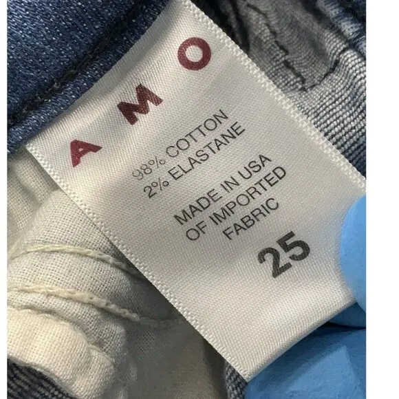 AMO Kate Straight Leg Mid-Rise Denim Jeans in Blue Gem Wash