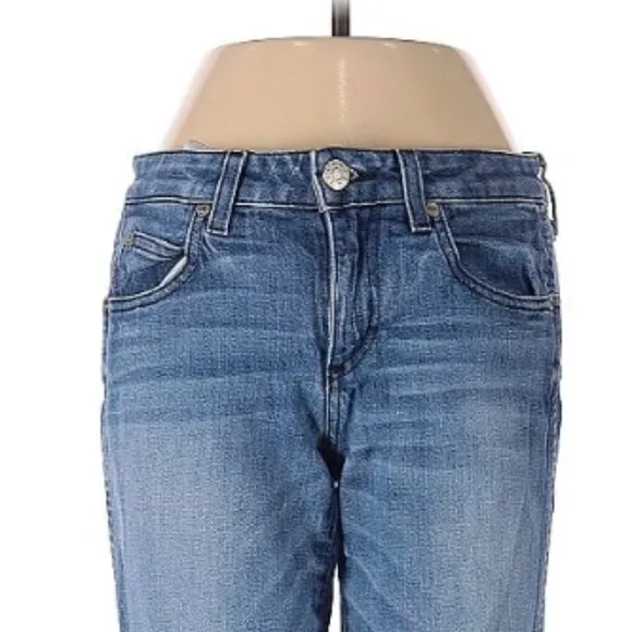 AMO Kate Straight Leg Mid-Rise Denim Jeans in Blue Gem Wash