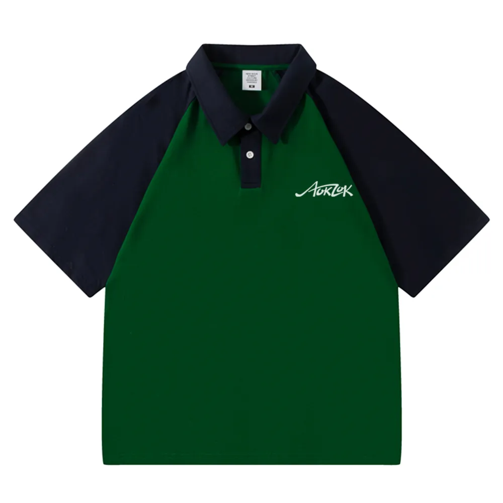 AOKLOK Contrast Color Stitching Polo Shirt