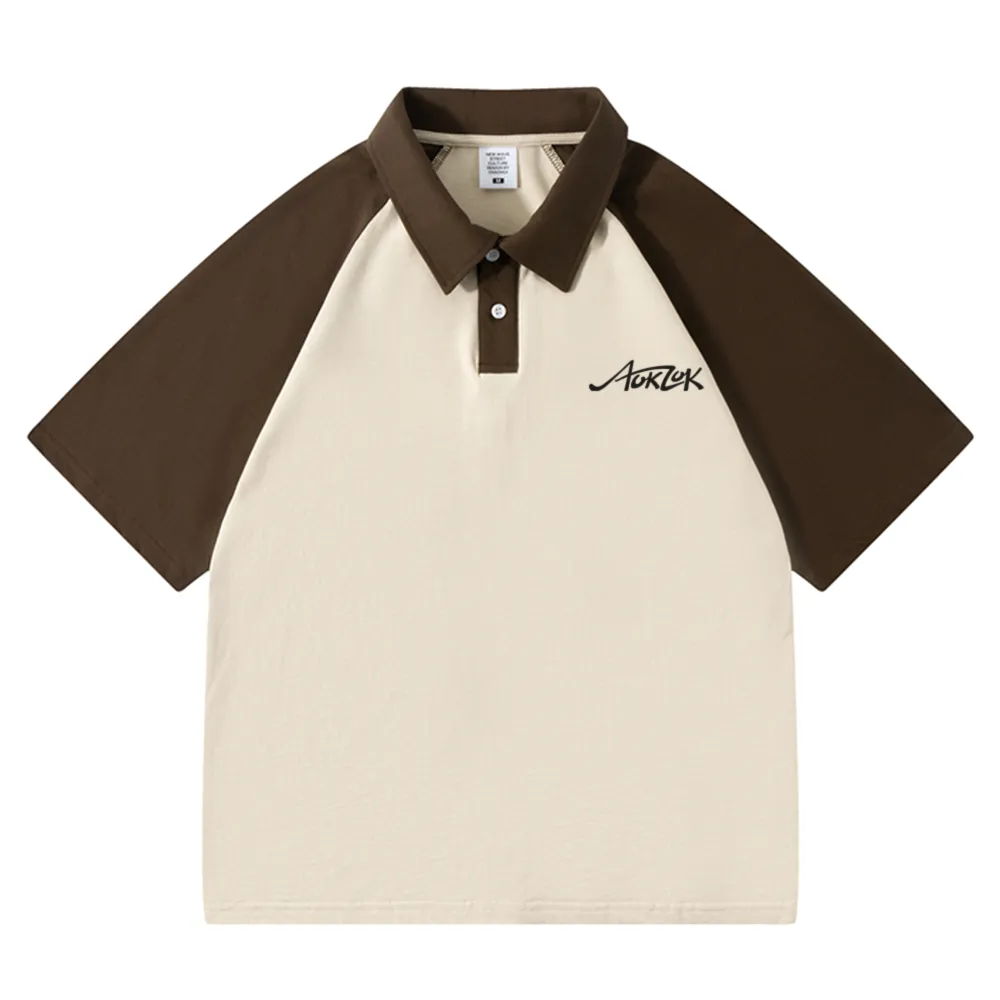 AOKLOK Contrast Color Stitching Polo Shirt