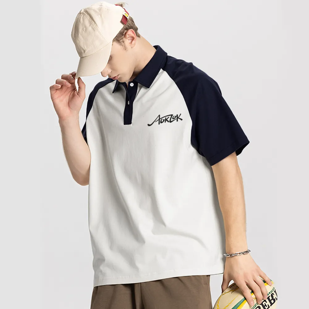 AOKLOK Contrast Color Stitching Polo Shirt