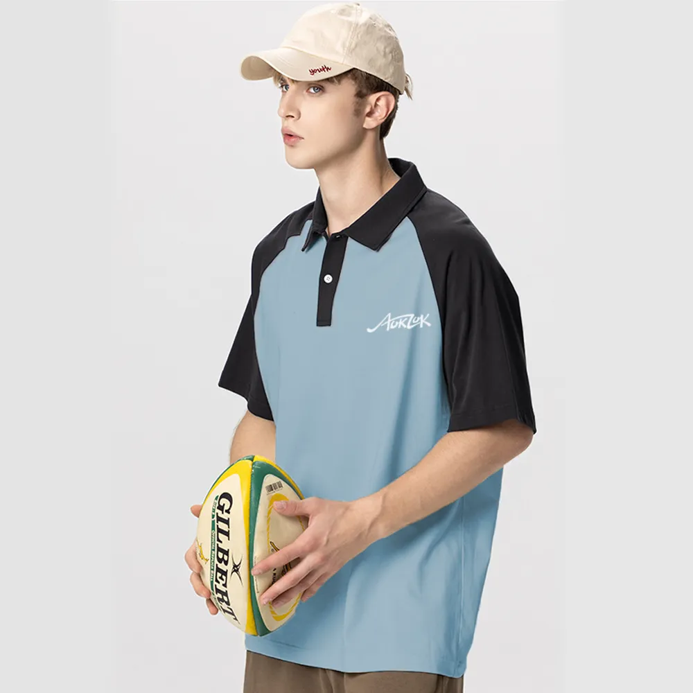 AOKLOK Contrast Color Stitching Polo Shirt