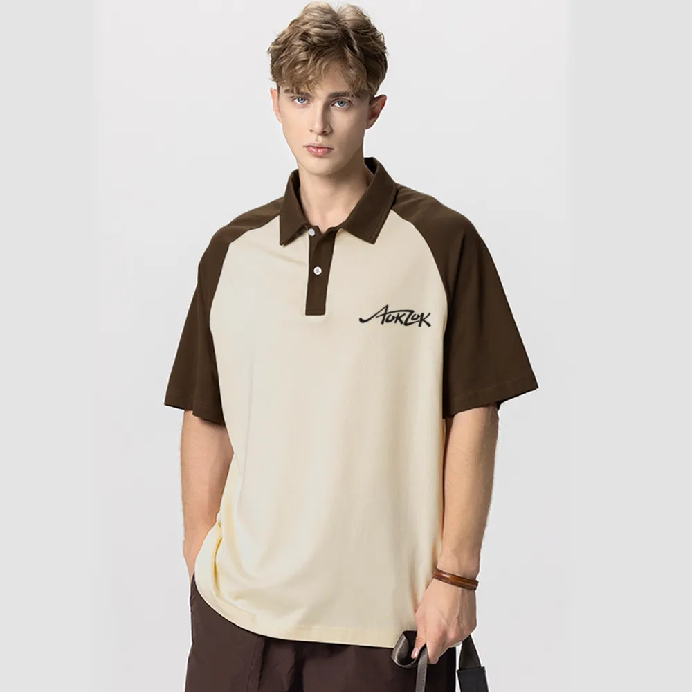 AOKLOK Contrast Color Stitching Polo Shirt