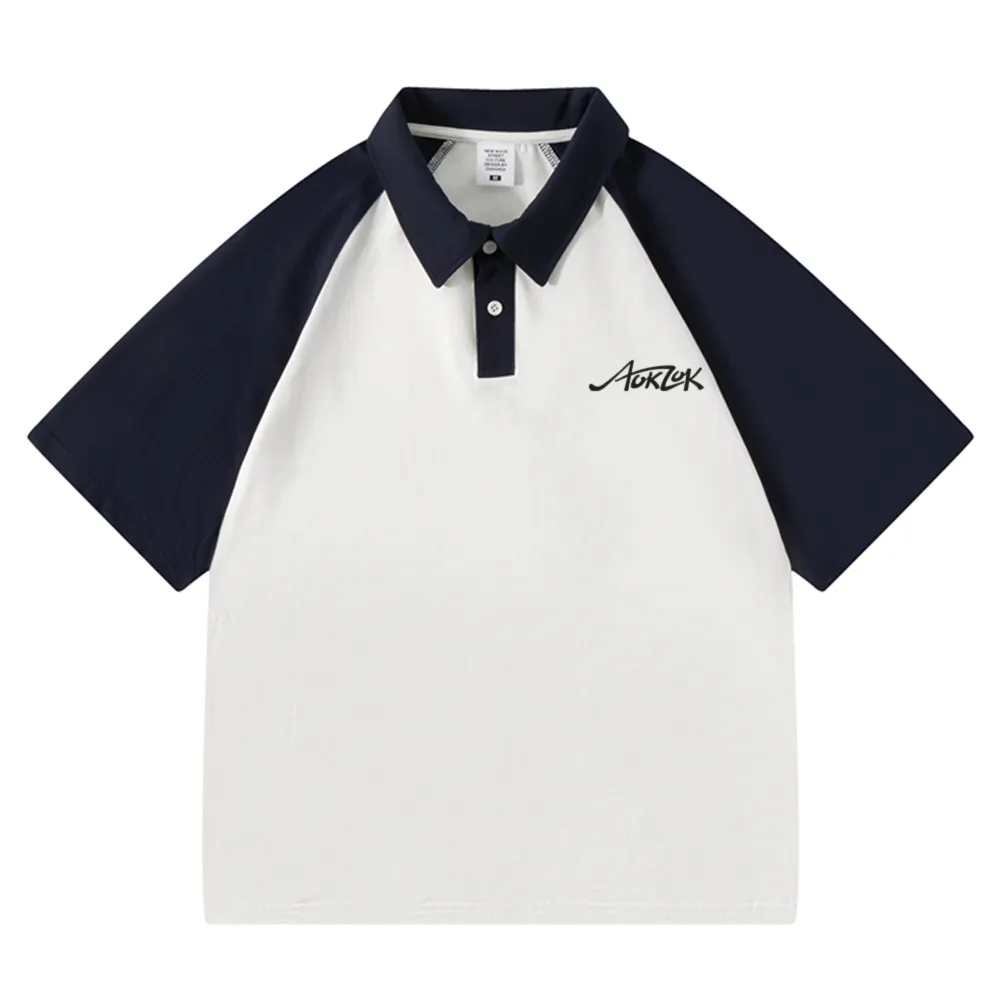 AOKLOK Contrast Color Stitching Polo Shirt