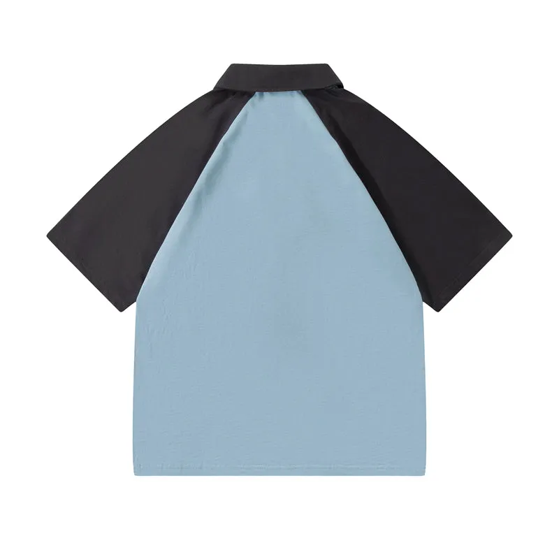 AOKLOK Contrast Color Stitching Polo Shirt