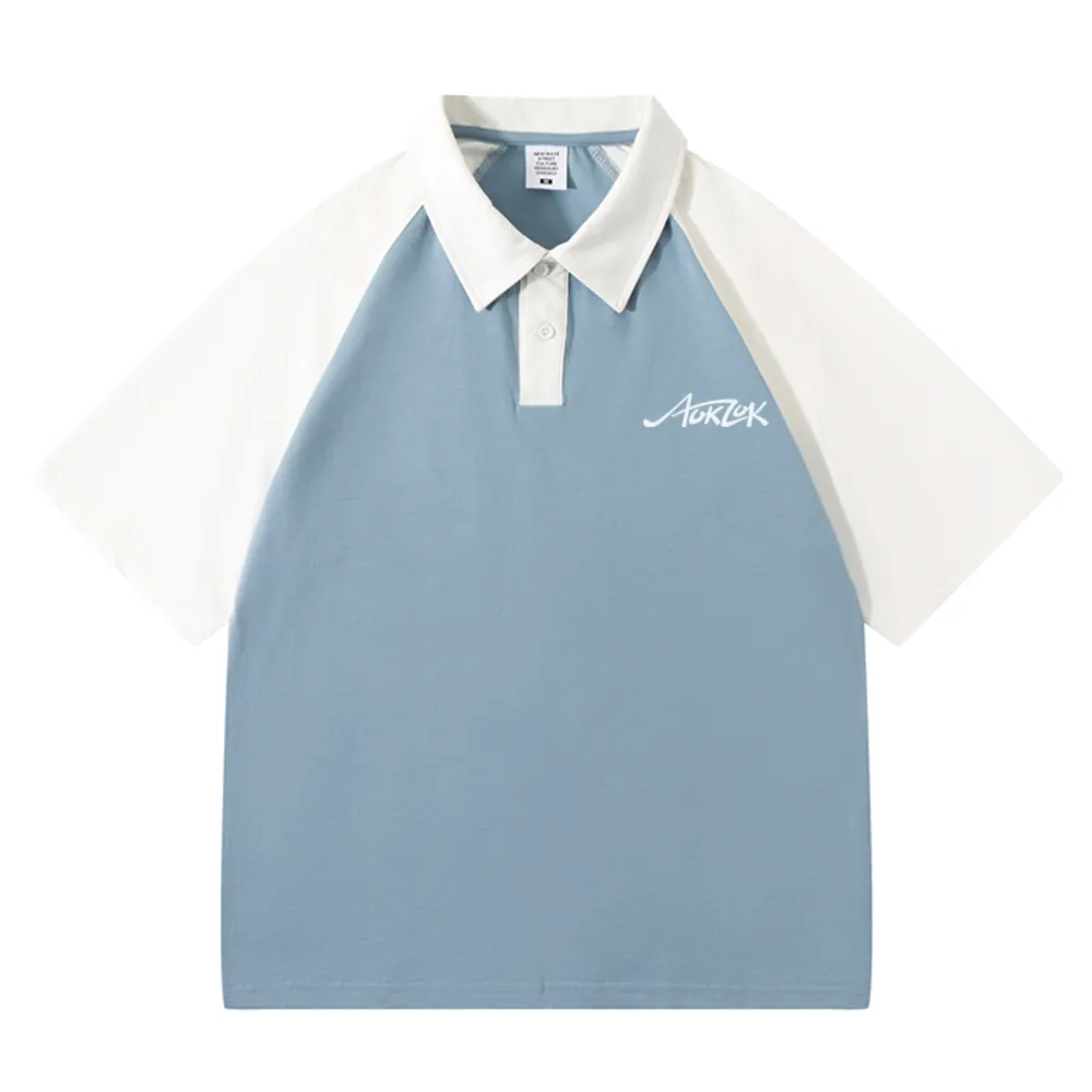 AOKLOK Contrast Color Stitching Polo Shirt