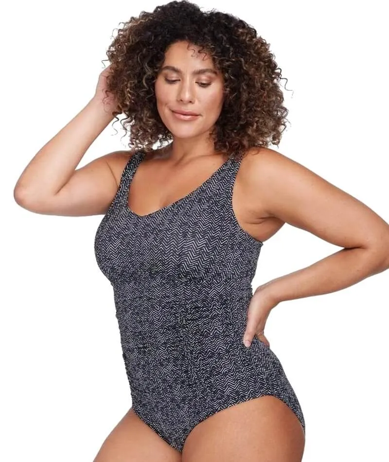 Artesands Zig Zag Raphael Underwire E-F Cup One Piece Swimsuit - Black