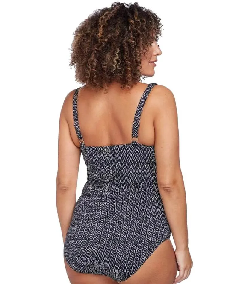 Artesands Zig Zag Raphael Underwire E-F Cup One Piece Swimsuit - Black