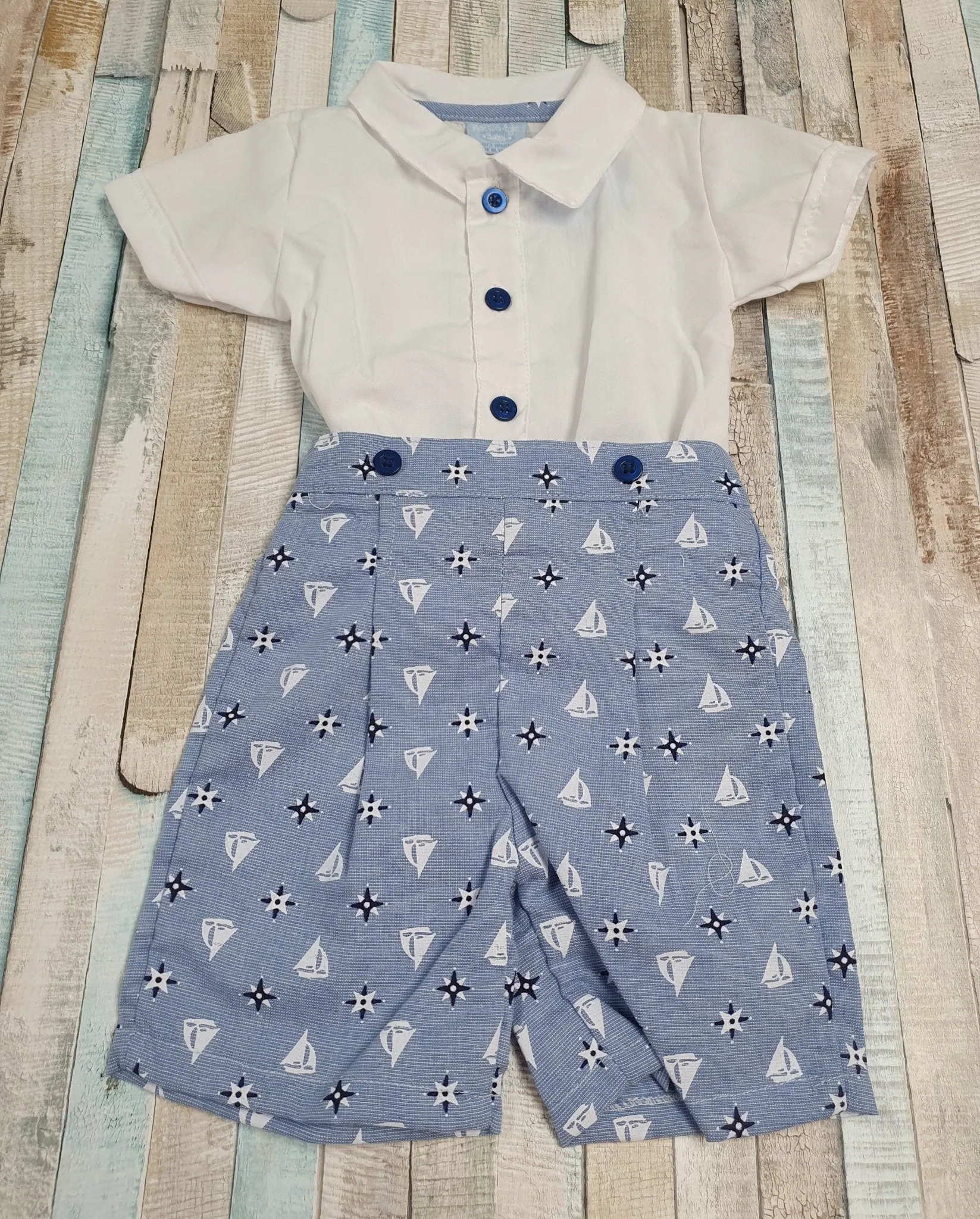 Baby Boys Denim Blue Boat Short Set