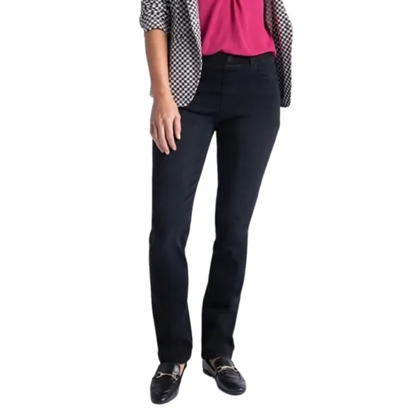 Betabrand Straight Leg Yoga Denim Jeans Pull On Black 4-Way Stretch Small 4-6