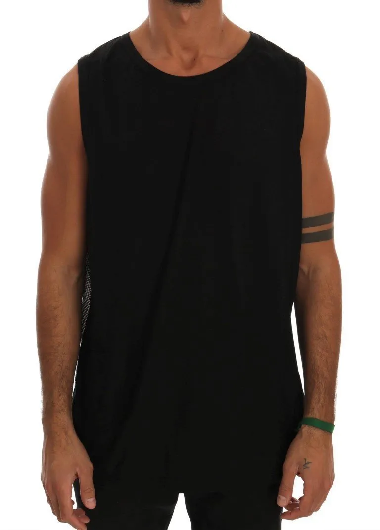 Black Cotton Crew-neck Sleeveless T-Shirt