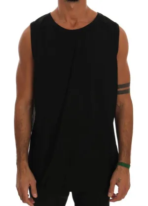 Black Cotton Crew-neck Sleeveless T-Shirt