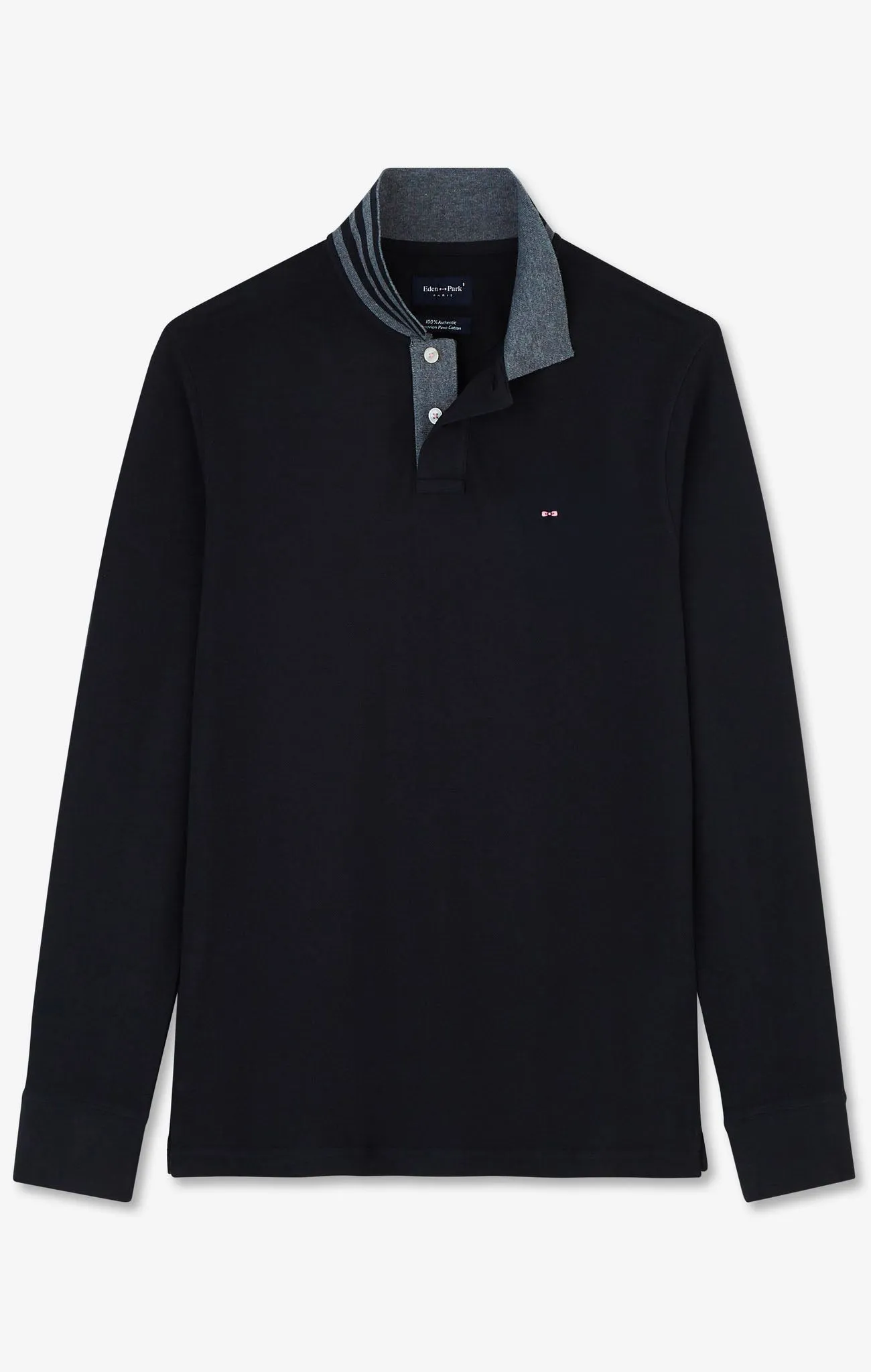 Black cotton polo with contrasting neck