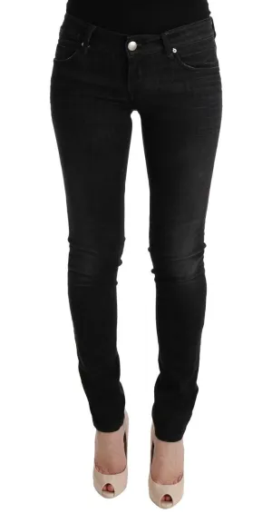 Black Denim Cotton Bottoms Slim Fit Jeans