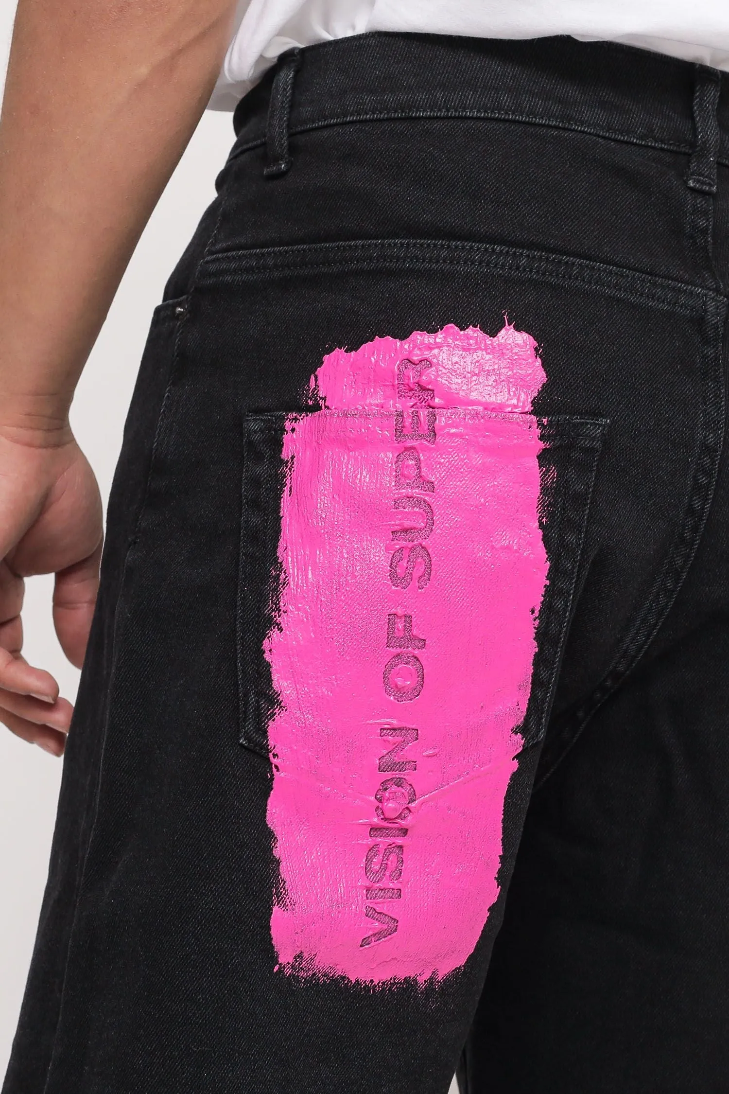 Black Denim Shorts With Fuxia Coating - Black Fuxia