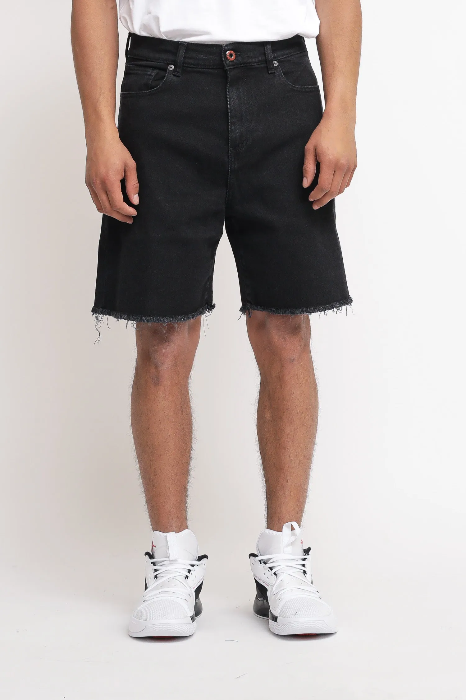 Black Denim Shorts With Fuxia Coating - Black Fuxia
