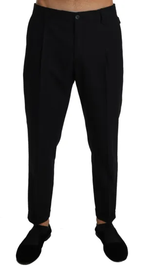 Black Wool Stretch Slim Dress Trousers Pants