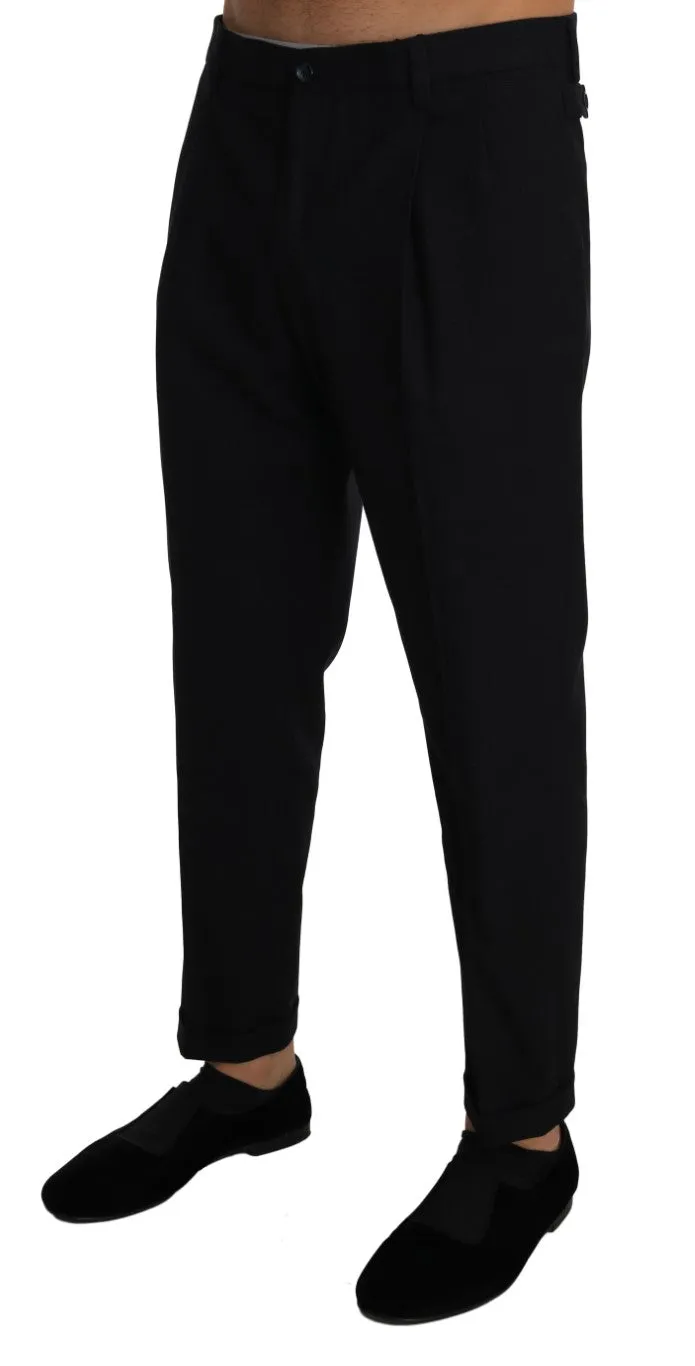 Black Wool Stretch Slim Dress Trousers Pants