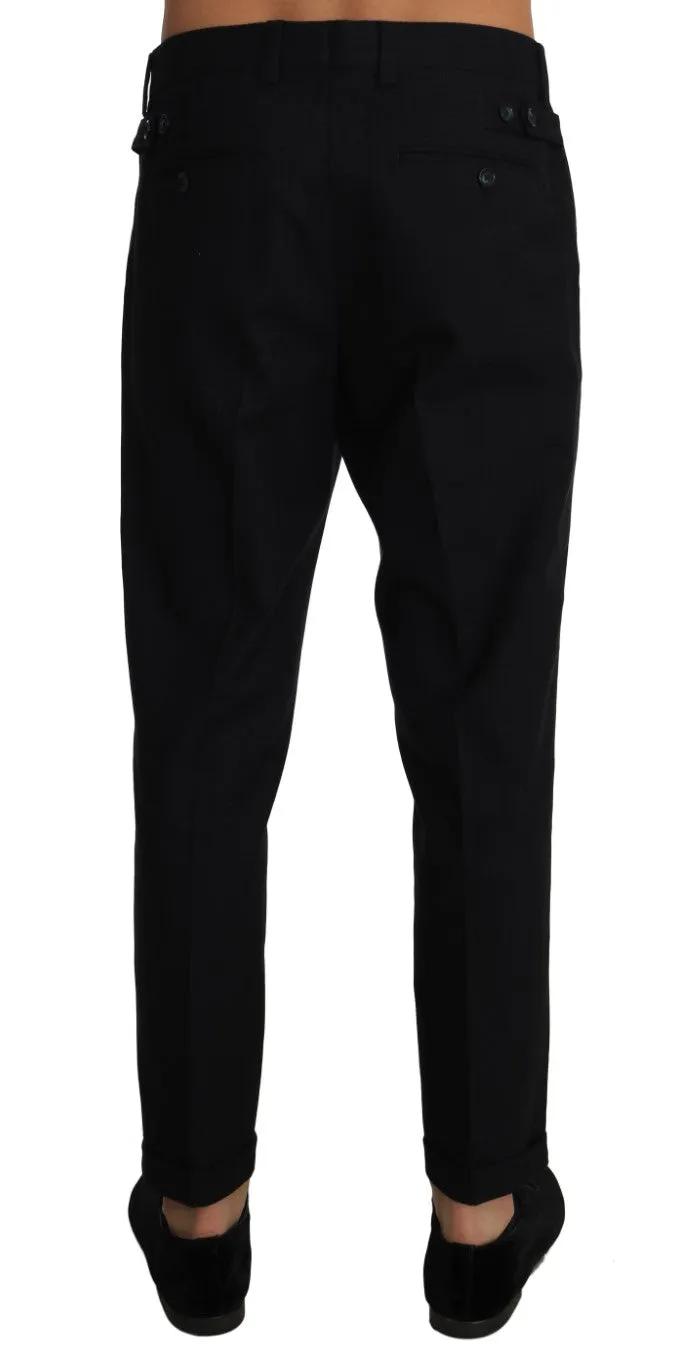 Black Wool Stretch Slim Dress Trousers Pants