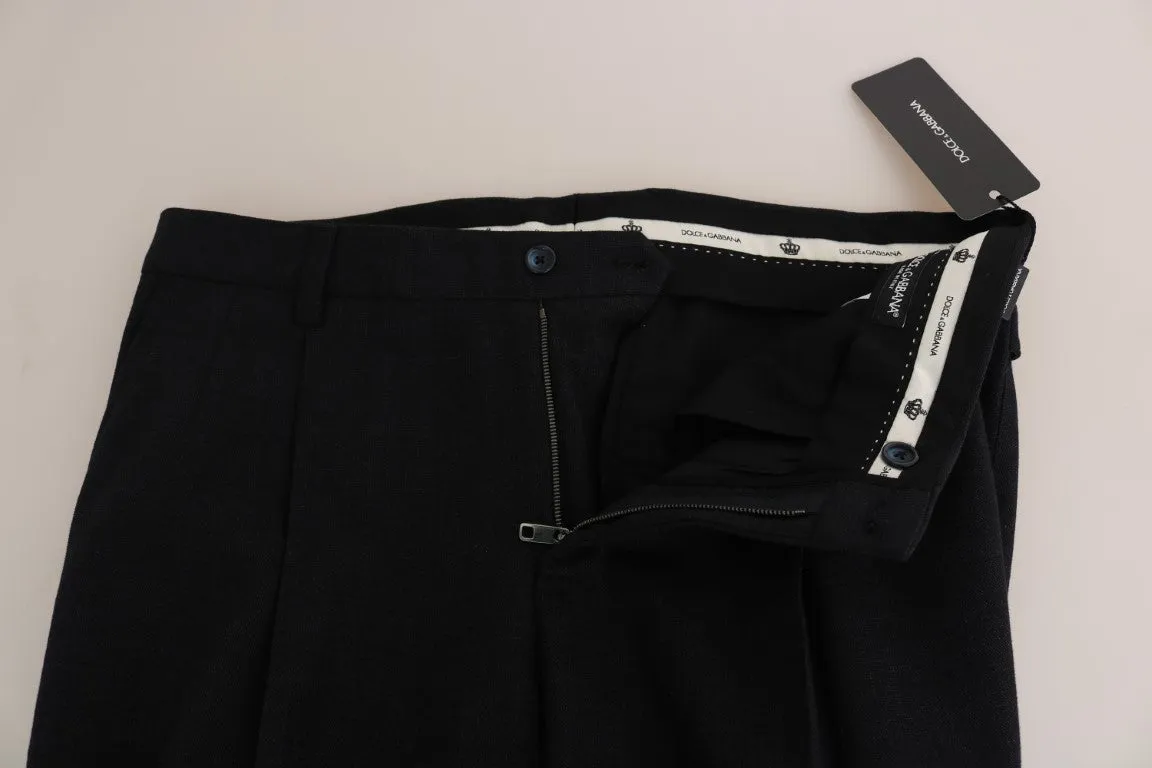 Black Wool Stretch Slim Dress Trousers Pants