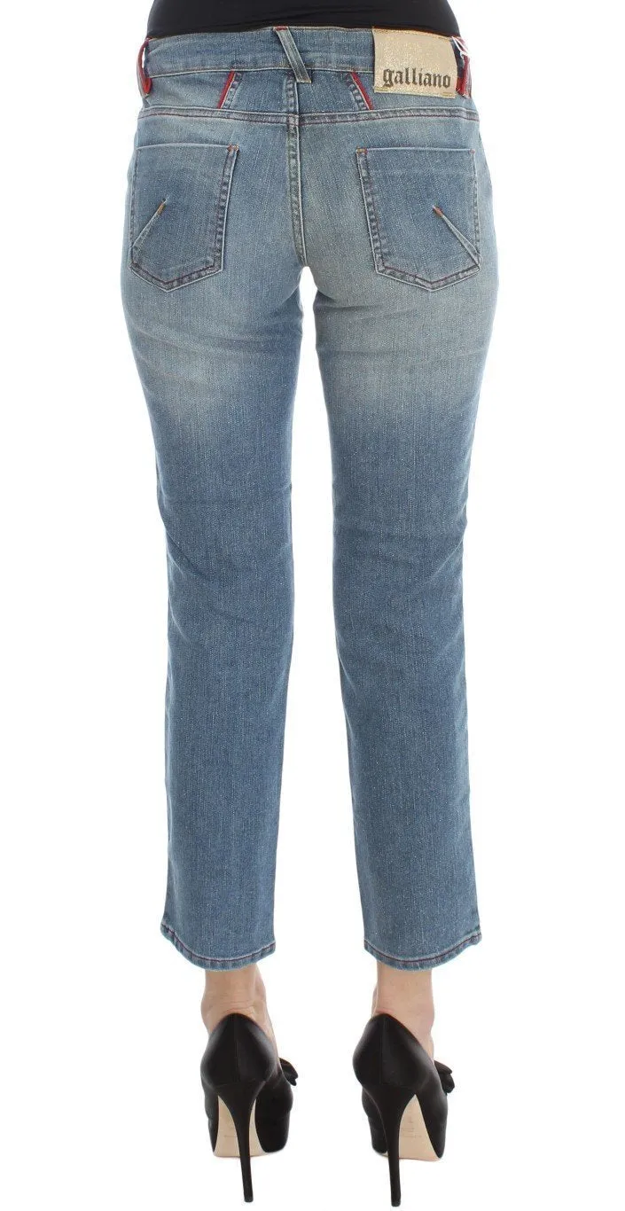 Blue Wash Cotton Blend Slim Fit Cropped Jeans