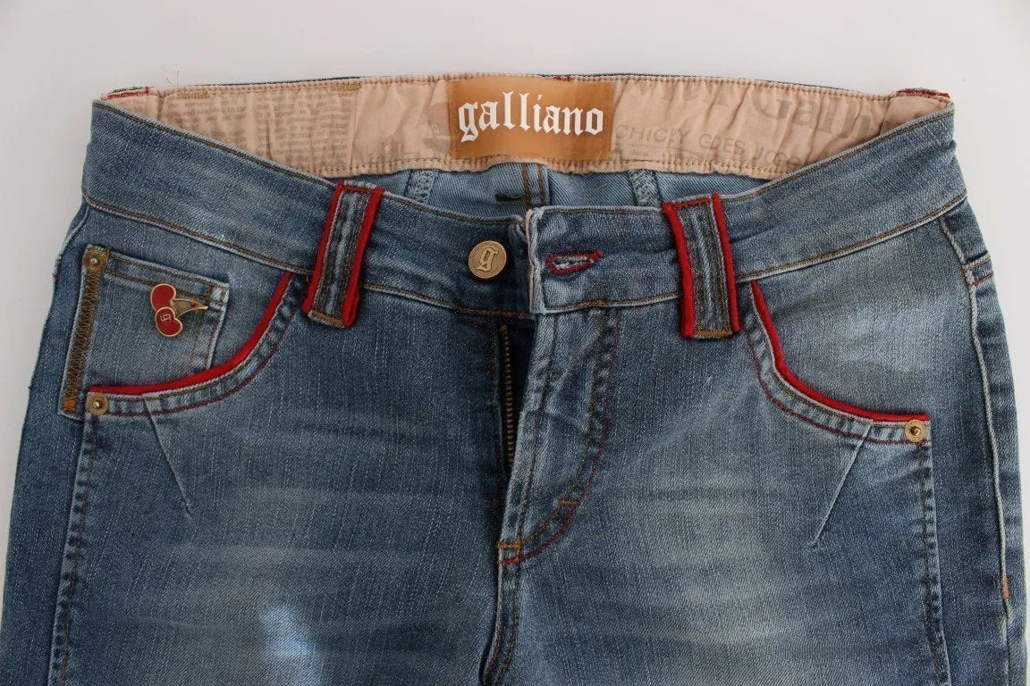 Blue Wash Cotton Blend Slim Fit Cropped Jeans