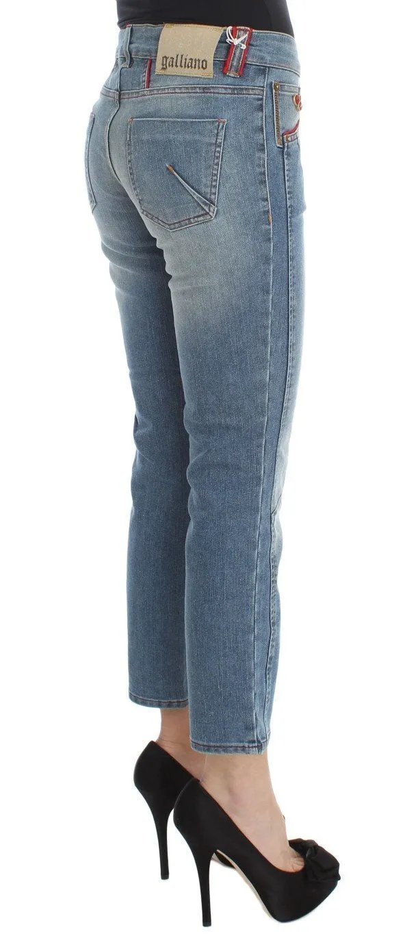 Blue Wash Cotton Blend Slim Fit Cropped Jeans